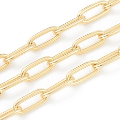 Gold Eco-friendly Spray Painted Handmade Brass Paperclip Chains, Soldered, with Spool, Gold, 17x8x2mm, 32.8 feet(10m)/roll