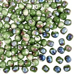 Темно-Зеленый 120шт. фарфоровые бусины ручной работы, круглые, яркие глазированный фарфор, темно-зеленый, 6~7x5~6 мм, отверстие : 2 мм
