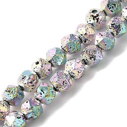 Серебро Блейкинг окрашенные нити бусин из натурального лавового камня, граненые круглые, серебряные, 7~8 мм, отверстие : 1.2 мм, около 49 шт / нитка, 15.75'' (40 см)