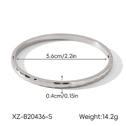 Stainless Steel Color 304 Stainless Steel Textured Open Hinged Cuff Bangles for Women, Stainless Steel Color, Inner Diameter: 2.20 inch(5.6cm)
