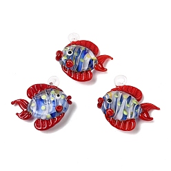 Темно-Красный Подвески лэмпворк ручной работы, тропические рыбки-талисманы, темно-красный, 33~38x32~38x10~12 мм, отверстие : 2~4 мм