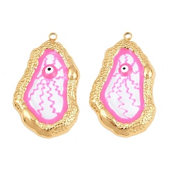 Hot Pink 304 Stainless Steel Enamel Pendants, Nuggets & Evil Eye Charms, Ion Plating(IP), Real 18K Gold Plated, Hot Pink, 35x22x4mm, Hole: 1.6mm