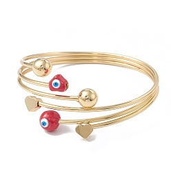FireBrick Brass Cuff Bangles, Enamel Evil Eye Bangles for Women, Real 18K Gold Plated, FireBrick, Inner Diameter: 2-1/4 inch(5.7cm)