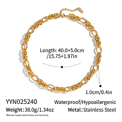 Real 18K Gold Plated 304 Stainless Steel Twisted Knot Link Chain Necklaces for Women, Real 18K Gold Plated, 15.75 inch(40cm)