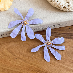 Lilac Iron Enamel Stud Earrings for Women, Flower, Lilac, 80x75mm