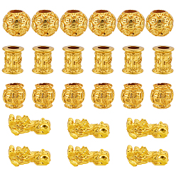 Golden 42Pcs 4 Styles Alloy Beads, PiXiu & Barrel & Column & Oval, Golden, 42pcs/box