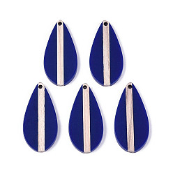 Полуночно-синий Кулоны из непрозрачной смолы и дерева, слеза, темно-синий, 38x18x3.2~3.5 мм, отверстие : 2 мм