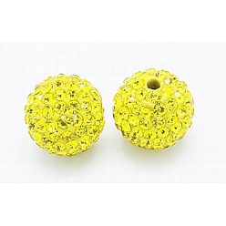 Yellow Grade A Rhinestone Beads, Pave Disco Ball Beads, Resin and China Clay, Round, Yellow, PP9(1.5.~1.6mm), 8mm, Hole: 1mm