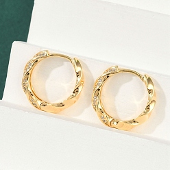 Настоящее золото 18K Серьги-кольца из латуни с прозрачным кубическим цирконием, реальный 18 k позолоченный, 18.5x4.5x18 мм