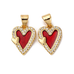 (123L) Белый крем непрозрачный блеск Латунные микро проложить кубического циркония подвески, сердце прелести, с эмалью, без кадмия и без свинца, реальный 18 k позолоченный, стойки покрытие, долговечный, огнеупорный кирпич, 14x10.5x2 мм, отверстие : 4x5 мм