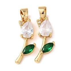 Прозрачный Латунные микро проложить кубического циркония подвески, со стеклом, , без никеля , реальный 18 k позолоченный, прозрачные, 22.5x19x4.5 мм, отверстие : 4.5x3.5 мм