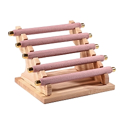 Pink 5-ярусная подставка для колец из бархата и дерева, держатель органайзера для ювелирных изделий, розовые, 22.5x16.5x15.5 см