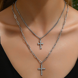 Платина Старинный железный готический крест кулон двухслойные ожерелья, платина, 17.13 дюйм (43.5 см)