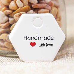 White 100Pcs Valentine's Day Hexagon Gift Tags, Heart Print Tags, White, 3x3.5cm