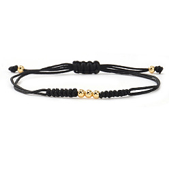 Черный Стильные браслеты унисекс из круглых латунных бусин, сплетенные из бусин., регулируемые браслеты шнур, чёрные, 11.02 дюйм (28 см)