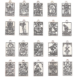 Античное Серебро 2 комплекты подвесок из цинкового сплава в тибетском стиле, прямоугольник с Таро, античное серебро, 23x14.5x1.5 мм, отверстие : 1.5 мм, 20 шт / комплект