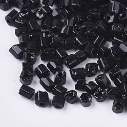 Noir 6/0 deux verre taillé perles de rocaille, hexagone, couleurs opaques, noir, 3.5~5x3.5~4mm, trou: 1 mm, environ 4500 PCs / sachet 