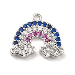 Platinum Rack Plating Brass Cubic Zirconia Pendants, Lead Free & Cadmium FreeLong-Lasting Plated, Rainbow, Platinum, 12.5x14.5x2mm, Hole: 1.4mm