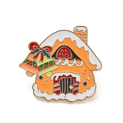 Дом Рождественская эмалевая булавка, Значок из сплава для окраски рюкзака, одежды, золотые, дом, 30x30 мм