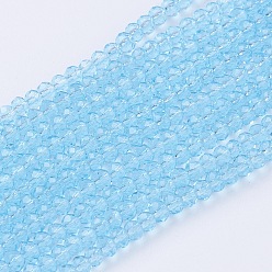 Светло-Голубой Стеклянные бусины, граненые, рондель, Небесно-голубой, 3x2~2.5 мм, отверстие : 0.5 мм, около 160~165 шт / нитка, 15~16 дюйм