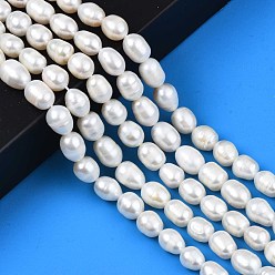 Seashell Color Natural Cultured Freshwater Pearl Beads Strands, Rice, Seashell Color, 8.5~13x7~8mm, Hole: 0.8mm, about 16~19pcs/strand, 7.05 inch~7.40 inch(17.9cm~18.8cm)