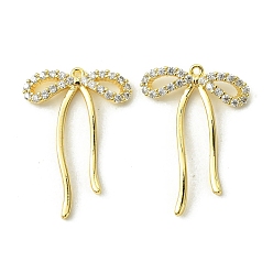 Настоящее золото 18K Латунные микро проложить кубического циркония подвески, без кадмия, без никеля и без свинца, бантом, реальный 18 k позолоченный, 27.5x19.5x2.5 мм, отверстие : 1 мм