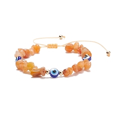 Красный Авантюрин Натуральный красный авантюрин с чипсами и смолой, плетеный браслет из бусин от сглаза, регулируемый браслет из драгоценных камней для женщин, внутренний диаметр: 2~3-1/2 дюйм (5~9 см)