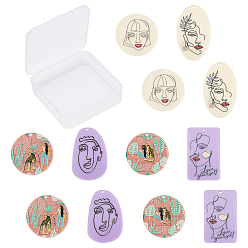 Mixed Color Acrylic Pendants, Human Printed, Mixed Shapes, Mixed Color, 12pcs/box