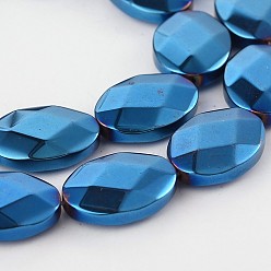 со Синим Покрытием Гальванизировать немагнитных синтетический гематит овальные нити бисера, граненые, с покрытием синим, 18x13x5 мм, отверстие : 1 мм, около 22 шт / нитка, 15.9 дюйм