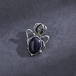 Blue Goldstone Synthetic Blue Goldstone Pendants, with Antique Silver Alloy Finding, Spider Charms, 36x26mm