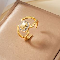 Квадрат Элегантные геометрические латунные кольца-манжеты с микропаве из кубического циркония для женщин, золотые, квадратный, 16 мм, внутренний диаметр: 19 мм