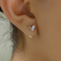 Papillon Boucles d'oreilles pendantes en laiton platine, papillon, 15x10mm