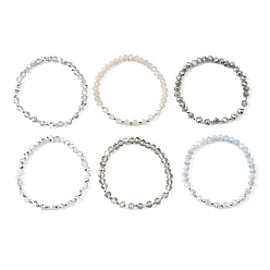 (52) Непрозрачная лаванда 6Шт. круглых стеклянных и бусин CCB для женщин, граненые, разноцветные, бусина : 6~6.5x4.5~5.5 mm, внутренний диаметр: 2-1/4 ~2-3/8 дюйм (5.65~6.05 см)