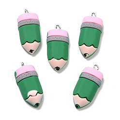 Средний Морско-зеленый Подвески из смолы, с фурнитурой платина железная, имитация канцелярских принадлежностей, карандаш, средний морской зеленый, 30.5x14x6.5 мм, отверстие : 2 мм