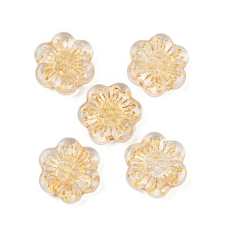 Прозрачный Краска для выпечки и стеклянные бусины, инкрустированные золотым металлом, цветок, прозрачные, 17x18.5x5.5 мм, отверстие : 1.2 мм