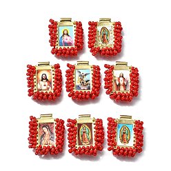 (123L) Белый крем непрозрачный блеск Подвески барс, с пластиковыми бусинами и бумагой, прямоугольник с фантастическими святыми, без кадмия, без никеля и без свинца, огнеупорный кирпич, 27x22x6 мм, отверстие : 2.2 мм