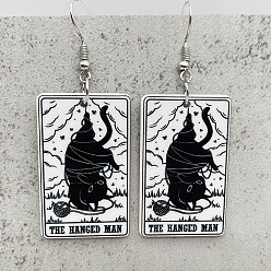 Черный Акриловые серьги-подвески с мультяшной тематикой, прямоугольник с рисунком в форме кошки, платина, чёрные, 62 мм