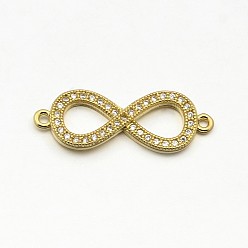 Настоящее золото 18K Cz латунь микро проложить aaa кубический zirconia бесконечность ссылки, без свинца, без никеля и без кадмия, реальный 18 k позолоченный, 8x24x2 мм, отверстие : 1 мм