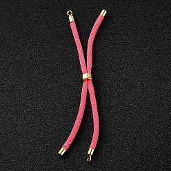 Pink Nylon Twisted Cord Bracelet Making, Slider Bracelet Making, with Eco-Friendly Brass Findings, Round, Golden, Pink, 8.66~9.06 inch(22~23cm), Hole: 2.8mm, Single Chain Length: about 4.33~4.53 inch(11~11.5cm)