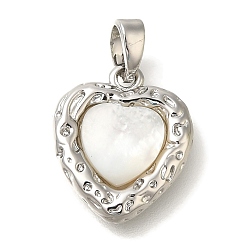 Платина Подвески из латуни с натуральными белыми ракушками, сердце прелести, платина, 15.5x13.5x3.5 мм, отверстие : 4.5x2.5 мм