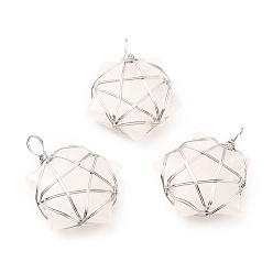 Хрусталь Природного кварца хрустальных подвесок, подвески из горного хрусталя, с медной проволокой платинового тона, обернутой, без кадмия и без свинца, звезда, 37~41x29~31x9~11 мм, отверстие : 4.5~6 мм