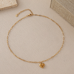 Настоящее золото 18K 304 Подвеска в виде сердца из нержавеющей стали, цепочка-скрепка для женщин, реальный 18 k позолоченный, 15.75 дюйм (40 см)