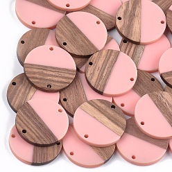Pink Соединители из смолы и ореха, плоско-круглые, розовые, 28.5x3.5~4 мм, отверстие : 1.8 мм