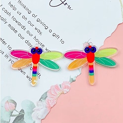 Dragonfly Акриловые подвески с цветным принтом радуги, стрекоза узор, 31x42x2 мм, отверстие : 1.6 мм