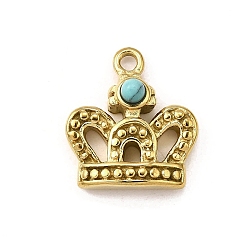 Синтетическая Бирюза 304 нержавеющая сталь с подвесками из синтетической бирюзы, корона, ионное покрытие (ip), 15x13.5x4.5 мм, отверстие : 1.6 мм