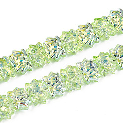 Бледно-Зеленый Гальваническое покрытие, прозрачные стеклянные бусины, нити, лотос, с половиным покрытием, с покрытием AB цвета, бледно-зеленый, 9.5~10x13.5~14x6.5~7 мм, отверстие : 1 мм, около 70 шт / нитка, 25.59 дюйм (65 см)