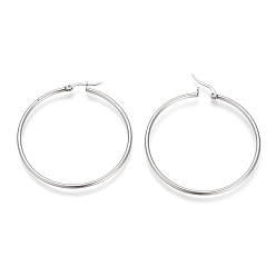 Stainless Steel Color 201 Stainless Steel Hoop Earrings, Stainless Steel Color, 52x50x2mm, 12 Gauge, Pin: 0.8mm