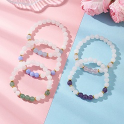 Смешанные камни Круглые натуральные смешанные драгоценные камни бусины эластичные браслеты для женщин, бусина : 8~8.5 mm, внутренний диаметр: 2-1/8 дюйм (5.3 см)