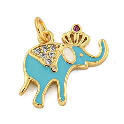 Темно-Голубой Латунные микропаве прозрачные подвески с фианитом, с эмалью, без кадмия, без никеля и без свинца, реальный 18 k позолоченный, слон, глубокое синее небо, 15x17x2 мм, отверстие : 3 мм