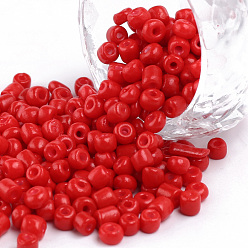 Red Baking Paint Glass Seed Beads, Red, 6/0, 4~5x3~4mm, Hole: 1~2mm, about 4500pcs/bag